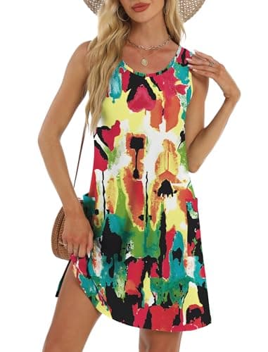 BKRIVE Summer Dresses for Women Hawaiian 2026 Loose Tank Dress Beach Dresses for Vacation with Pockets Floral Tie Dye L - Image 1