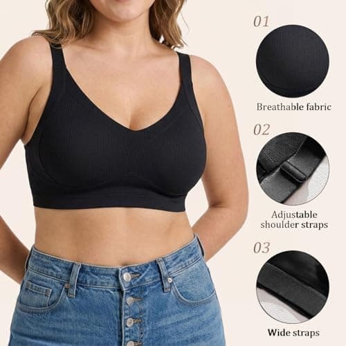 Ga0amm Women's Undergarment Bras Featuring a Wire-Free and Seamless Design, offering Substantial Support(2 Pack) (US, Cup Band, XX-Large, B, DD, Black) - Thumbnail 3