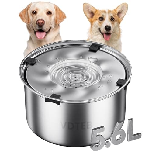 VDTEB Dog Water Bowl 1.5Gal Stainless Steel No Spill Water Bowl for Dogs, 5.6L Large Capacity Spill Proof Slow Drinking Dog Water Feeder with Anti-Slip for Medium Large Messy Drinkers