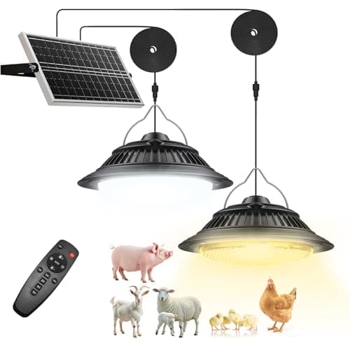 SunBonar Solar Shed Lights Indoor 2 Pack, 3200K/4000K/6000K Dimmable Daytime Available Pendant Lights Outdoor with ON Off Switch & Remote Solar Powered Hanging Chandelier Lights for Home Barn Garage - Image 1