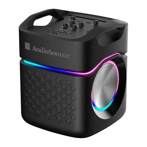 AudioSource 2.1 Channel Party Speaker with Built-in Subwoofer, 160W, RGB Light Modes, Portable Outdoor Karaoke Speaker, Bluetooth 5.3, Dual Mic Inputs, Ultra Bass Boost, Matte Black, AP40