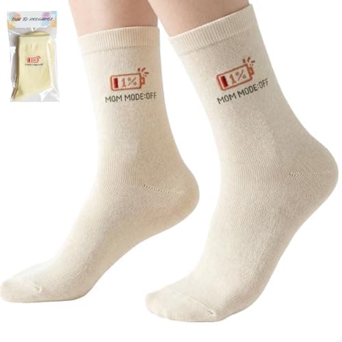 ZAOMENG Mom Mode Off Socks Funny Crew Socks for Women,Gift for Mom,Cotton Blend Socks,Novelty Socks for Mom,Mama Gifts Birthday,Mother’s Day Present Mom Life Apparel, Cute and Comfy - Image 1