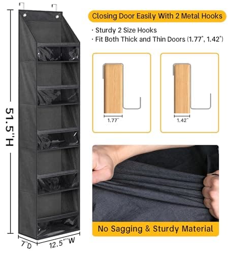 SLEEPING LAMB Narrow Door Hat Organizer for Baseball Caps, Baseball Hat Rack for Closet/Wall Hold 40 Hats Storage Holder Clear Hat Display (Black) - Thumbnail 5