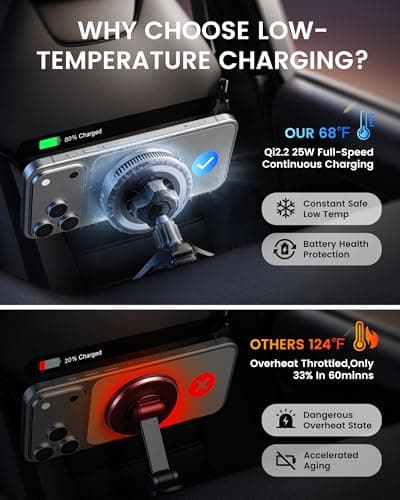 Qi2.2 25W Wireless Car Charger Magnetic Phone Holder Mount for Magsafe with Cooler for Air Vent, Wireless Fast Charger 25W for iPhone 16-17 Series with iOS 26,15W for iPhone 12-15 (Grey) - Thumbnail 4