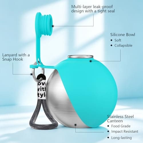 2 in 1 Dog Water Bottle with Bowl, 10oz Stainless Steel Travel Pet Water Dispenser, No-Spill Leak-Proof Design with Silicone Bowl, Compact Pet Drinking Bowl for Puppies Outdoor (Blue) - Thumbnail 5