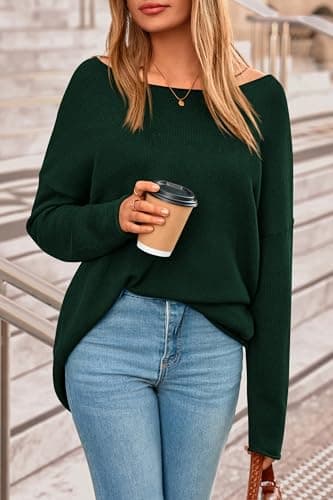 PRETTYGARDEN Women's Oversized Sweaters 2026 Casual Long Sleeve Scoop Neck Pullover Tops Loose Cozy Knit Spring Outfits(Dark Green,X-Large) - Thumbnail 3