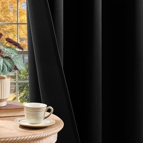 LIMON HOME Black Blackout Curtains 84 inches Long for Living Room Bedroom, Soundproof Window Treatment Black Out Drapes for Hall Room, Set of 2 Panels - Thumbnail 6
