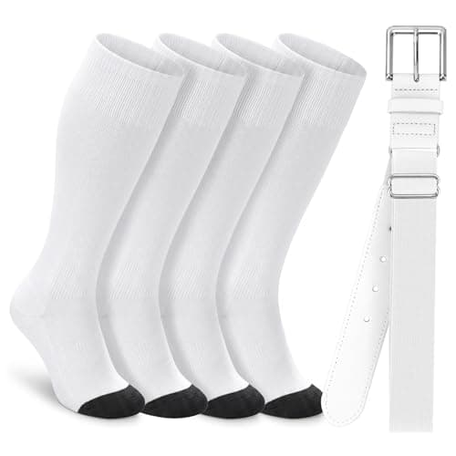 XZQTIVE Baseball Socks (2 Pairs) + Belt Combo for Youth & Adult – Softball Team Gear,White - Image 1