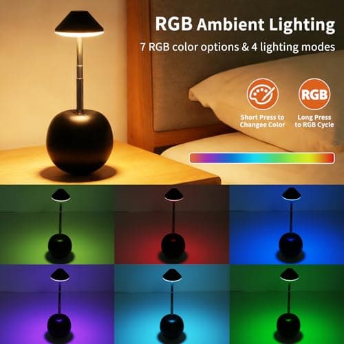 UMLAEN Rechargeable LED Table Light, Tumbler Cordless Table Lamp with 3 Colors & 7 RGB Stepless Dimmable Touch Control Lamps for Patio Restaurant Dining Home Bars (Black) - Thumbnail 2