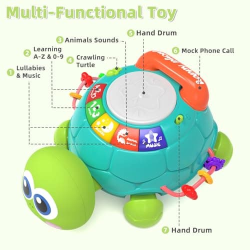 KaeoHye Musical Turtle Baby Toys 6-12 Months，Baby Crawling Toys for 12-18 Months,Early Learning Toy with Light&Sound，Tummy Time Toys Gifts for 3-6 4 5 7 8 9-12 18 Month Boy Girl（Green） - Thumbnail 2