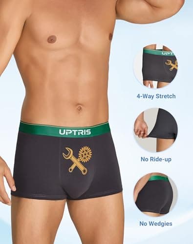 UPTRIS Boxer Briefs for Men Pack，Cotton Short-leg Mens Boxer Briefs Ultra Soft Underwear, 5 Packs No Riding Up Mens Underwear Comfort Moisture-Wicking and Breathable - Thumbnail 5