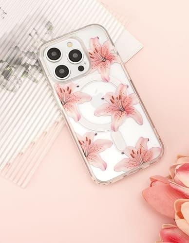 Aitipy Lily Phone Case for iPhone 14 Pro Max, Compatible with MagSafe, Cute Clear TPU Slim Shockproof Protective Phone Cover for Women Girls, Pink Lily - Thumbnail 6