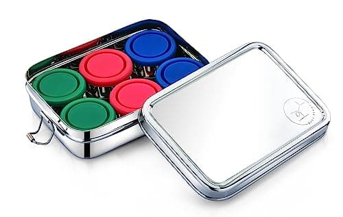 Busy Benny Stainless Steel Reusable Snack Bento Box: 6 50mL containers included | Plastic Free | Dishwasher Safe | No Spill, Leakproof | Perfect Toddler Lunch Box for School, Airplane, On-the-go