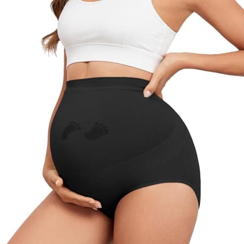 Y25D Maternity Underwear Seamless High Waisted Maternity Panties Over Bump Pregnancy Belly Support 1 Pack Black - Image 1