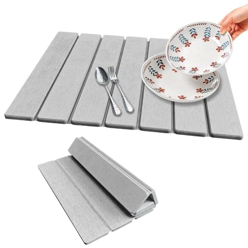 Stone Dish Drying Mat For Kitchen & Bathroom - Diatomaceous Earth, Quick Dry, Collapsible, Non - Slip Pvc, Rounded Corners, 15.7 X 11.8 IN, Absorbent, Natural Material For Dishes, Cups & More - Image 1