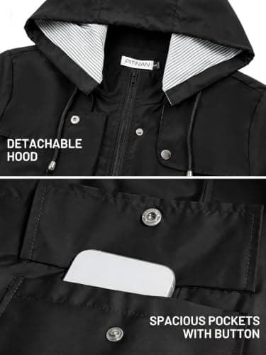PITINAN Light Rain Jacket Black Raincoat for Women Waterproof Jackets For Women with Hood Lightweight and Portable Rain Coat M - Thumbnail 4