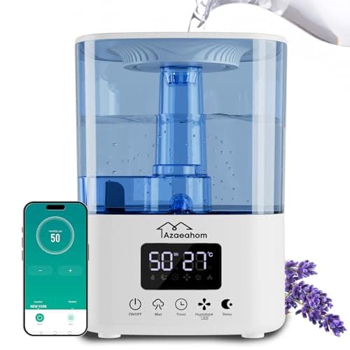 Azaeahom Smart Humidifiers for Bedroom, Top Fill 4L Cool Mist Air Humidifier for Large Room, Essential Oil Diffuser App Control, Fast Symptom Relief, Nightlight, 12H Quiet Runtime for Baby, Plant