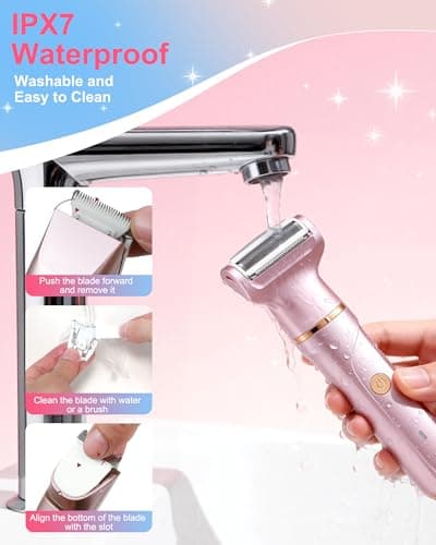 Bikini Trimmer for Women, 3-in-1 Electric Razors for Women with Ceramic Blades & IPX7 Waterproof Design - Rechargeable Cordless Electric Shaver for Lady for Legs, Underarms, Face & Bikini Line - Thumbnail 6