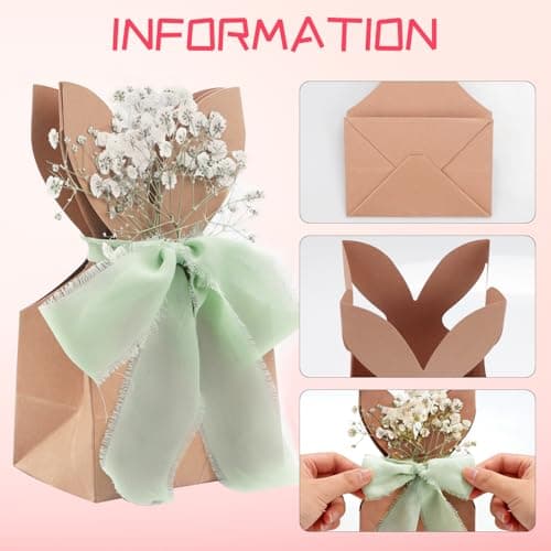 TOLGOE Easter Bunny Goodie Gift Bags - 24 Pcs DIY Boho Rabbit Ear Paper Gift Boxes with Dried Flowers & Ribbon for Candy Treats, Neutral Spring Party Favors for Classroom Birthday - Thumbnail 3