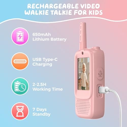 Video Walkie Talkies for Kids, 2 Pack Rechargeable Walkie Talkie with Screen, Long Range 2 Way Radio with 4 Voice Effect, Christmas Birthday Gift for Age 3-12 Boy Girl Indoor/Outdoor - Thumbnail 5