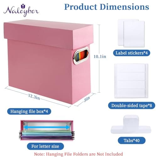 Naleyber File Organizer Box with Lid & Handle, Heavy Duty Hanging File Folder Storage Boxes for Letter Size, Portable Filing Organizer for Office, Home, Classroom, Pink 4 Pack - Thumbnail 2