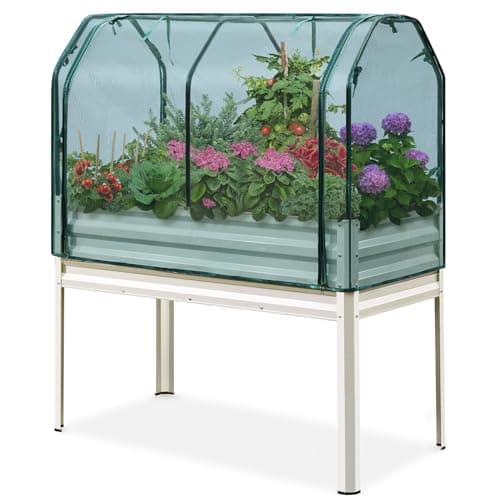 King Bird Large Raised Garden Bed with Netting Galvanized Elevated Planter Box with Legs 48×24×56 in for Backyard, Patio, Balcony, 400lb Capacity, Beige - Image 1