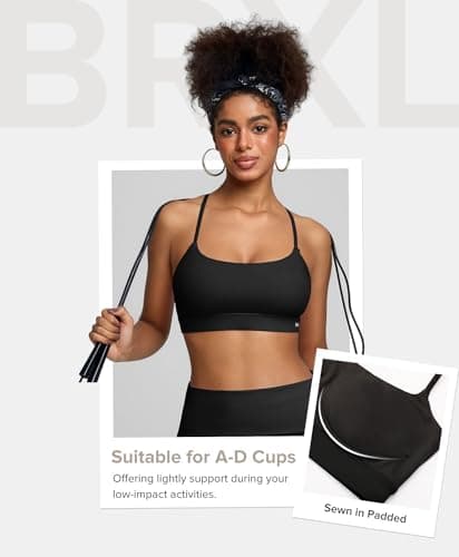 BRXL Women's Sports Bras Padded Black Sports Bra Adjustable Straps Low Impact Sports Bra Y Back Sport Bras Black M - Thumbnail 3