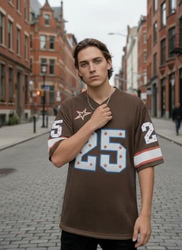 Jersey Shirts for Men Oversized Number Graphic Tees V Neck Y2k Jersey Vintage Streetwear Short Sleeves Tops Brown - Thumbnail 2
