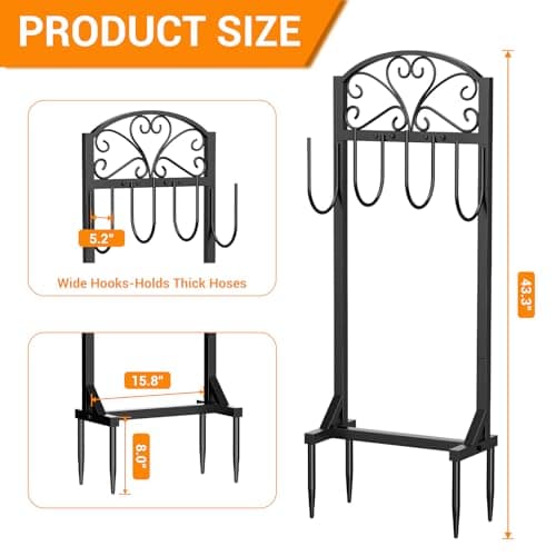 Oursieez Garden Hose Holder for Outside - Freestanding Metal Water Hose Holder Stand Holds 151ft, Heavy Duty Garden Hose Storage Hanger Rack for Outdoor Yard Patio - Thumbnail 2