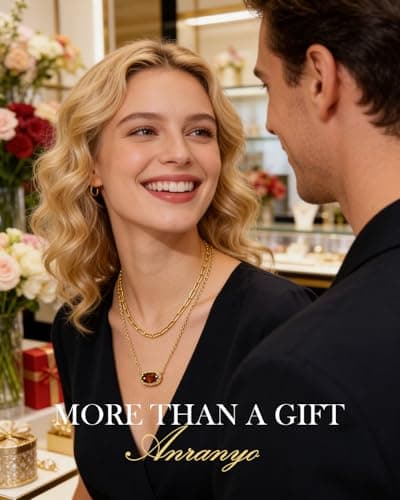 Anranyo 18K Dainty Gold Necklace, Red Birthstone Necklace, Layered Necklaces for Women Hypoallergenic, Non Tarnish, Minimalist, Birthday Day Gifts for Wife Daughter Sister Girlfriend - Thumbnail 2