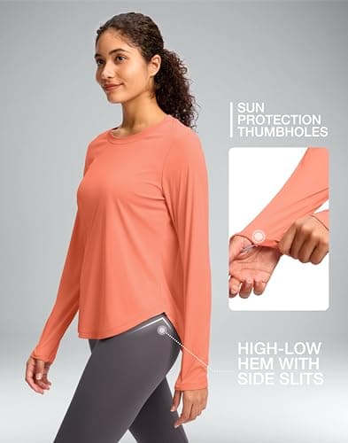Soothfeel Women's UPF 50+ Sun Shirts Long Sleeve SPF UV Protection Rash Guard Lightweight Quick Dry Hiking Workout Tops Orange_pinkM - Thumbnail 6