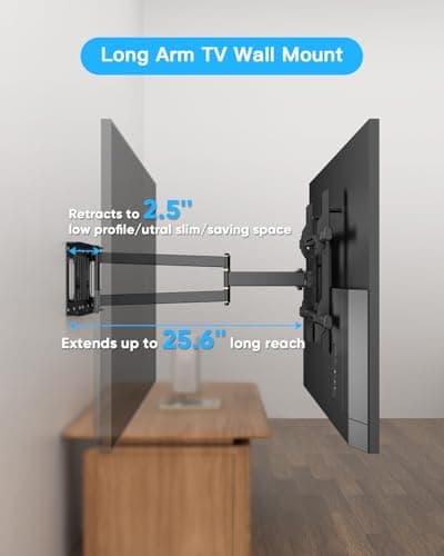 Long Arm TV Wall Mount with 25.6 inch Extension, Corner TV Mount Full Motion Heavy Duty for 32-75''Screens,Max VESA 600x400mm, Shift The Arm Span to Left, Load 88 lbs - Thumbnail 4
