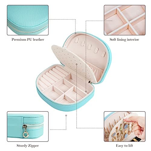 ProCase Travel Size Jewelry Box, Medium Portable Seashell-Shaped Jewelry Case, 2 Layer Jewelry Organizer in PU Leather for Women -Blue - Thumbnail 5