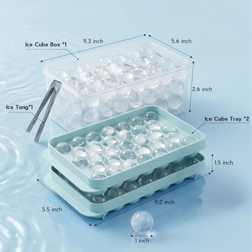 WIBIMEN Ice Cube Tray with Lid and Bin - Round Ice Trays for Freezer with Lid - Ice Cube Trays for Freezer with Ice Container (1"-2PACK Blue) - Thumbnail 6