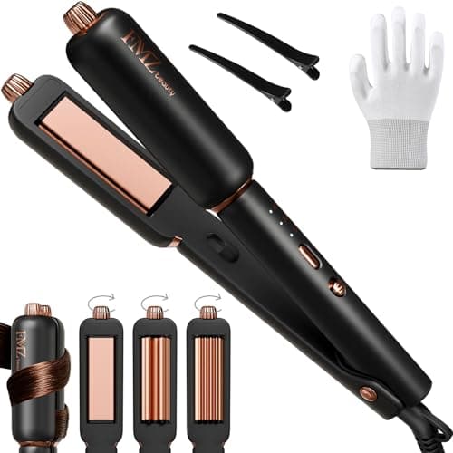 FMZ Flat Iron Hair Straightener Crimper Curler, 4 in 1 Professional Ionic Hair Styling Irons for Straightening, Crimping, Curling, Fast Heating, Dual Voltage, Mini and Portable for Women Travel Home - Image 1