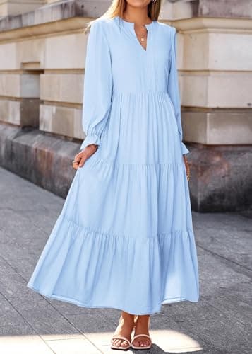 Lazysmile Long Sleeve Dress for Women Light Blue - Thumbnail 6