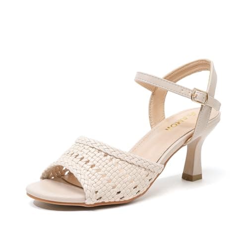 Amoji Braided Kitten Heels Women Dress Heeled Sandals 343 Nude 8 women