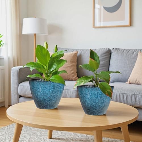 Vanslogreen 8 inch Plant Pots, Pack of 4 Plastic Planter for Indoor Outdoor Plant with Drainage Holes and Saucers, Flower Pots for Garden Home Decor (Blue, 4pcs) - Thumbnail 5