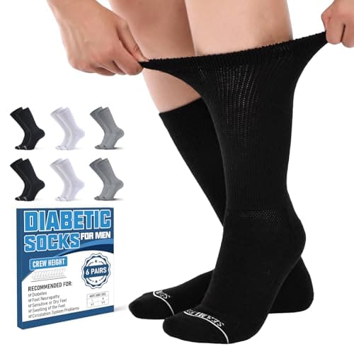 Frelimiu Diabetic Socks for Men, Seamless Crew Socks with Non Binding,Soft Cushioned Sole Sock with Loose Top, Diabetes Sock Men for Neuropathy, lymphedema, Edema, Swollen Feet, 6 Pairs,11-15(XL) - Image 1