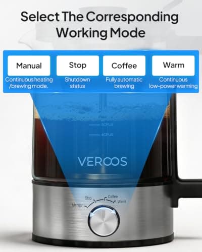 VEROOS Percolator Coffee Pot Electric, 6-Cup, Double-Layer Stainless Steel Filter Mesh, Borosilicate Glass, Auto Mode & Keep-Warm, Detachable Cord - Thumbnail 3