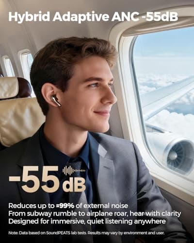 SoundPEATS Air5 Pro+ Wireless Earbuds, LDAC & aptX Lossless, xMEMS Warm Treble Hi-Res Audio, Hybrid Driver Earbuds with 10mm Composite Speaker, 55dB AI Adaptive ANC, Bluetooth 5.4, Weightless Comfort - Thumbnail 6