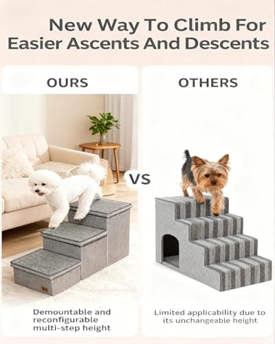 Dog Stairs with Storage, 3-Step Pet Stairs for Small & Medium Dogs and Cats, Dog Steps for Bed, Detachable & Reconfigurable Design, Anti-Slip Steps, Sturdy 132lbs Support, Ideal for Bed, Sofa & Window - Thumbnail 3