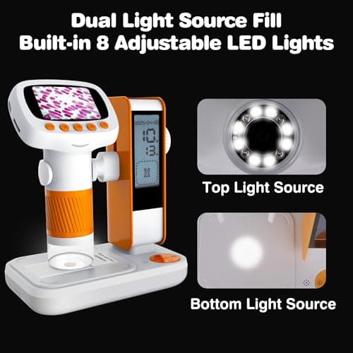 Microscope for Kids,1000X Portable Handheld Microscopes w/Base Stand, 2" HD Screen Pocket Microscope USB Support Camera and PC Video, Digital Microscopes for Kid, Christmas Birthday Gifts - Thumbnail 6