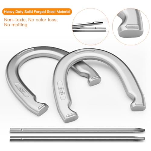 NQV Horseshoe Outside Game,Horse Shoe Game Kit,Horseshoe Set on Lawn Beach Soil Outdoor Backyard Adults. 4 Traditional Heavy Duty Forged Steel Horseshoes Regulation Size+2 Forged Steel Stakes+1 Bag - Thumbnail 3