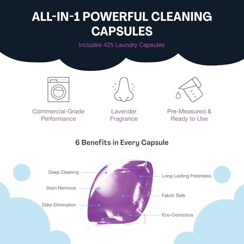 PowerPax Power Pellets Laundry Detergent Capsules, Lavender, 425 Count – Stain Remover, Odor Eliminator, Color Protection and Fabric Softener for Everyday Laundry Cleaning - Thumbnail 2