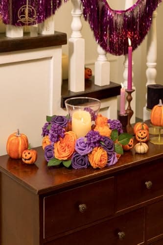 TINGE TIME Artificial Flowers, Fake Rose Silk Dahlia with Stems for DIY Bridal Wedding Bouquets Baby Shower Floral Arrangements Centerpiece Table Party Home Decorations (Burnt Orange and Purple) - Thumbnail 6