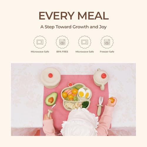 COZY ROCK Silicone Baby Feeding Set, Gelato Collection Baby Led Weaning Supplies, First Self-Feeding Set with Silicone Suction Bowl & Plate, Straw Cup & Bib, Fork & Spoon Silicone Baby (Green) - Thumbnail 5