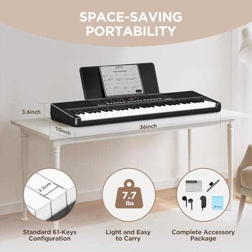 Rhymo 61 Key Keyboard Piano, Electric Piano Keyboard with Touch Response, LED display, Music Stand, 300 Voices, 300 Rhythms, Learning Keyboard Piano for Beginners, Built-in Speakers - Thumbnail 6