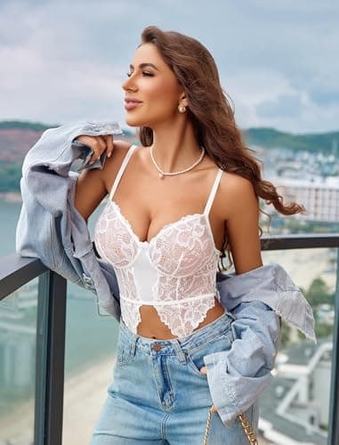 Avidlove Lingerie for Women Bridal Lingerie Sexy Teddy Lingerie with Garter Belt Lace Bodysuit White XL - Thumbnail 5