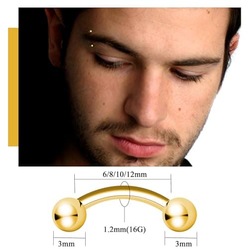 Titanium 16G Horseshoe Rings internally threaded Spikes Nose Septum Hoop Earring Eyebrow Tragus Lip Rings Daith Helix 6-12mm Smily Piercing Jewelry for Women Men (Eyebrow-Rainbow-Balls, 16Gauge 1.2x10mmx3mm) - Thumbnail 3